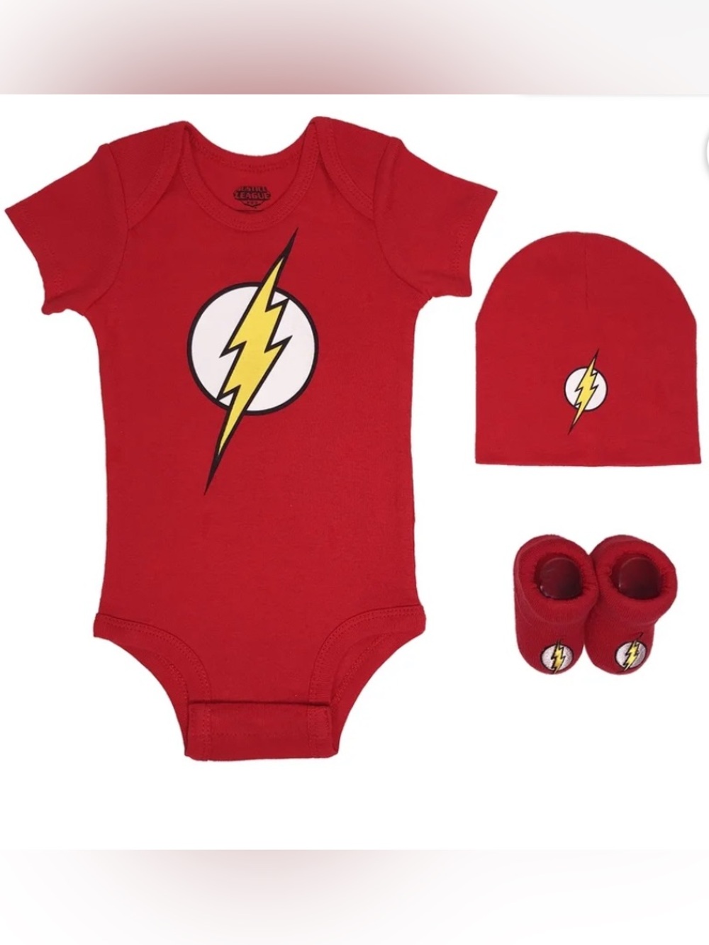 Justice League The Flash Baby Boy Short Sleeve Bodysuit, Booties & Cap